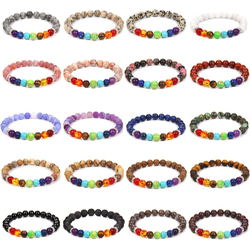

Charm Bracelets 7 Chakra Stone Bracelet Healing Reiki Natural For Women Men Energy Balance Agates Lava Yoga Meditation Jewelry
