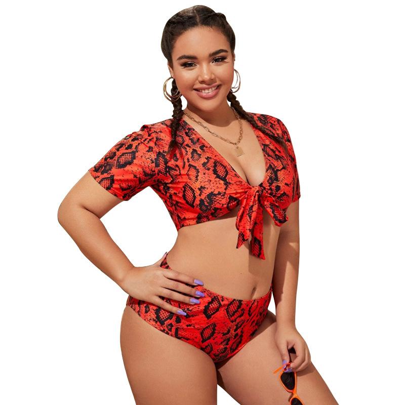 

One-Piece Suits Women Plus Size Swimwear Floral Big Sexy Leopard Padded Short Sleeve Two Pieces Swimsuit XL-4XL