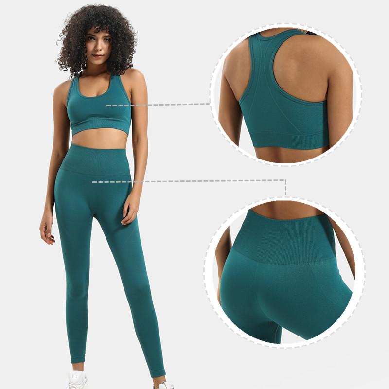 

2PCS Seamless Women Yoga Set Workout Sportswear Gym Clothing Bras+ Leggings Push Up Pants Exercise Padded Running Suit, Color 1