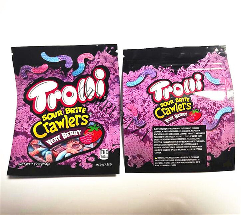 

Newest 2021w selling bags 600mg trrlli trolli mylar bags heat seal zipper plastic gummies bags edibles packaging in stock