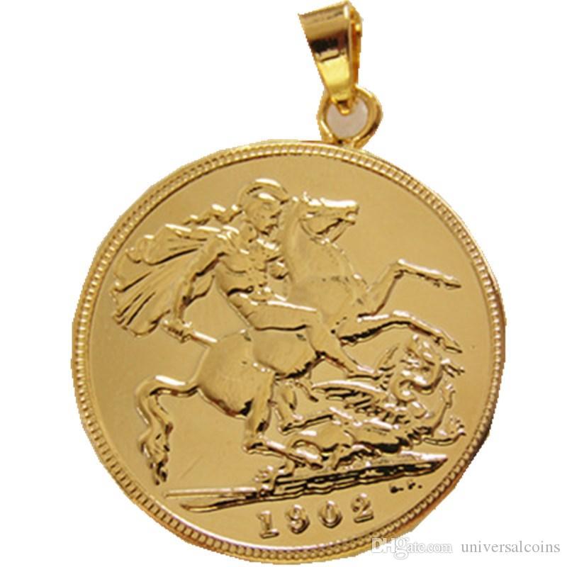 

P(09)Coin Pendant LUSTER VII 1902 SOVEREIGN Fashion MINT EDWARD SUPERB Gold Plated LONDON Jewelry(diameter:22mm) Jlsrx