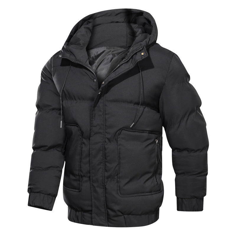 

2021 New Winter Jacket Men's Solid Hooded Thicken Warm Outwear Waterproof Male Cotton Parkas Jackets and Coats Ljf5, Black