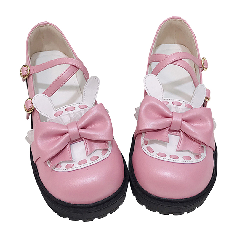

Sweet Girls Cosplay Big Bowknot Feminine Kawaii Tea Party Platform Heels Medium Three Inches Japanese Anime Lolita Women's Shoes L5tn