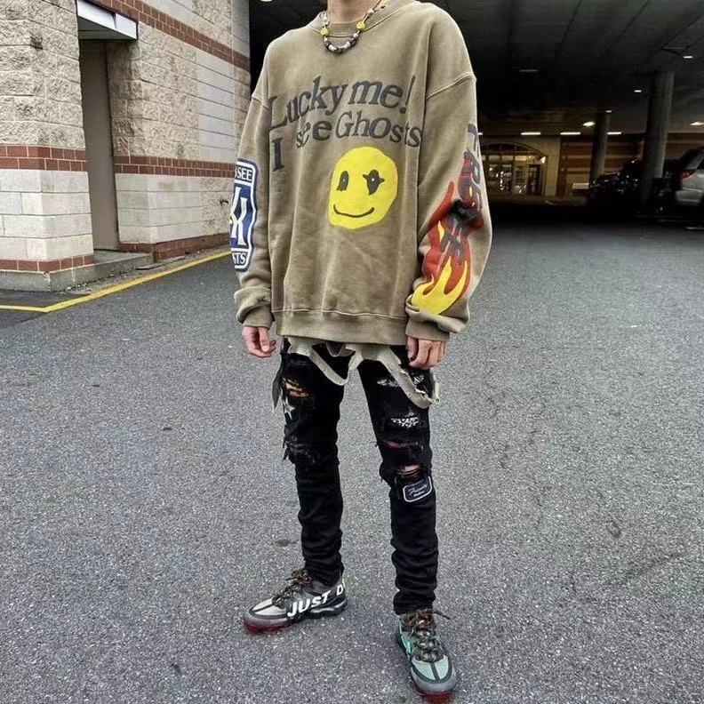 

European American fashion designers spring new Kanye men's Pullover lovers' sweater trendy man loose, Black