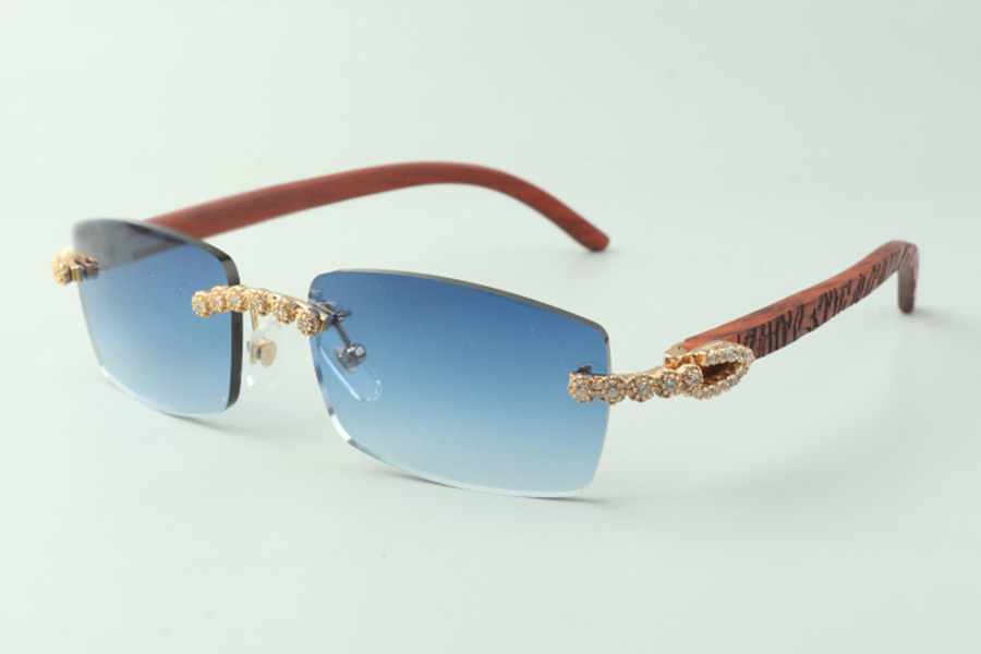 

2021 Bouquet Diamond Sunglasses 3524012 with Natural tiger wooden sticks glasses Lens 3.0 Thickness