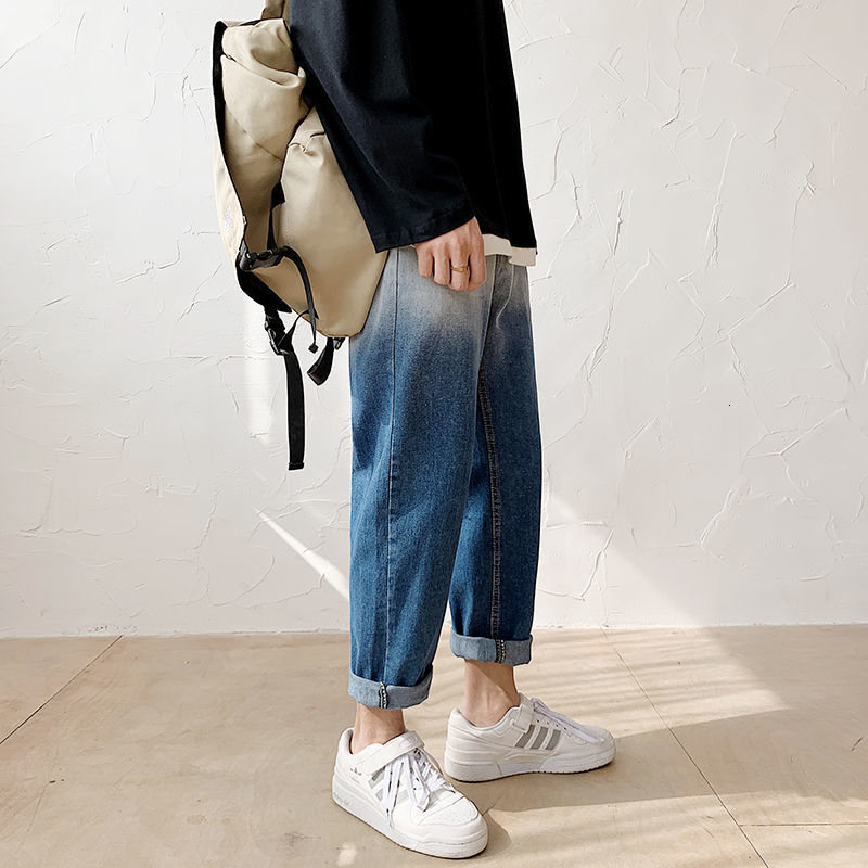 

2021 New Men' Fashion Trend Trousers Gradual Change Blue Colour Homme Casual Pants Stretch Slim Fit Cargo Pocket Wash Jeans -3xl 3th9, Black