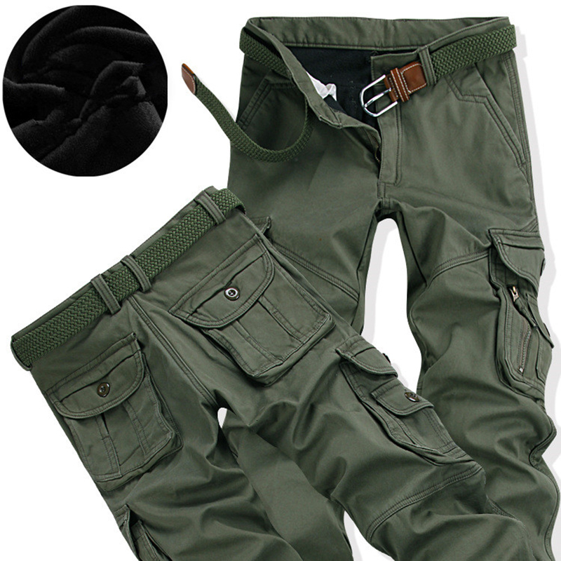 

2021 New Men's Pants Winter Thick Warm Pant Full Length Multi Pocket Casual Military Baggy Jogger Tactical Trousers Plus Size 28-40 Ow2y, Khaki