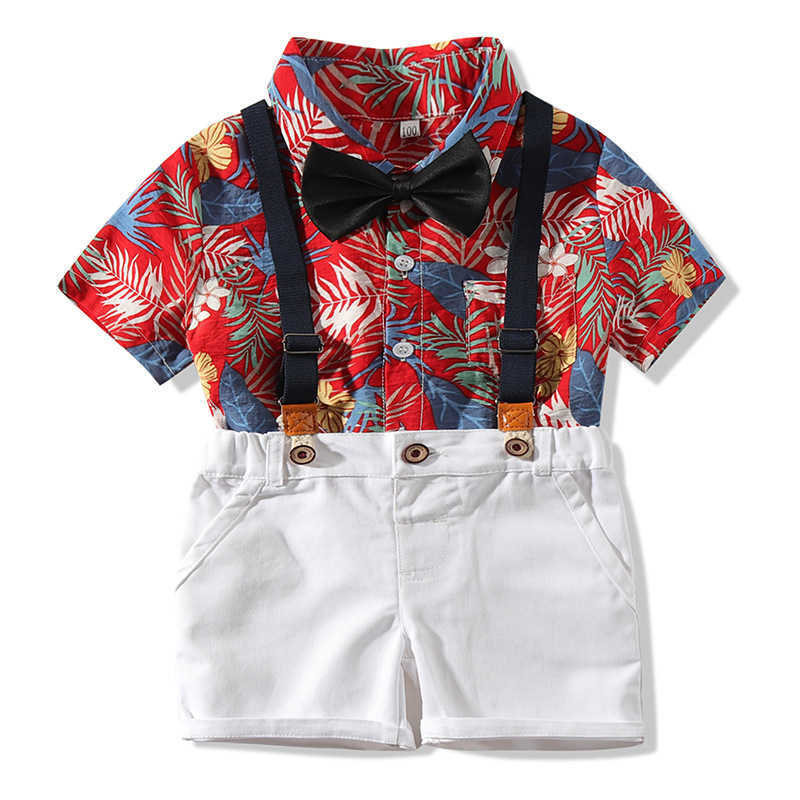 

Summer gentleman sling suit baby summer print two-piece suit GC306, Red