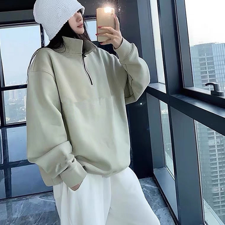 

Men' and Women' Hoodies Casual Pullover Sweatshirt Sweater Turtleneck half-zip Hoodie, Beige