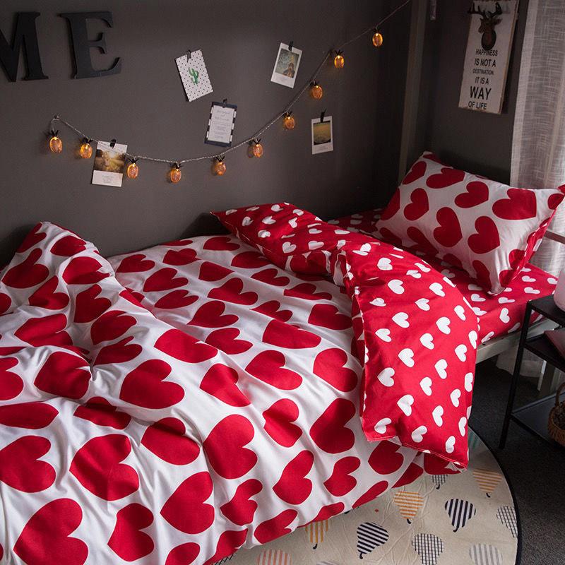 

Bedding Sets JUSTCHIC Wedding Set Gift Red Love Heart Printing Polyester Quilt Cover Bed Sheet Pillowcase Queen Duvet