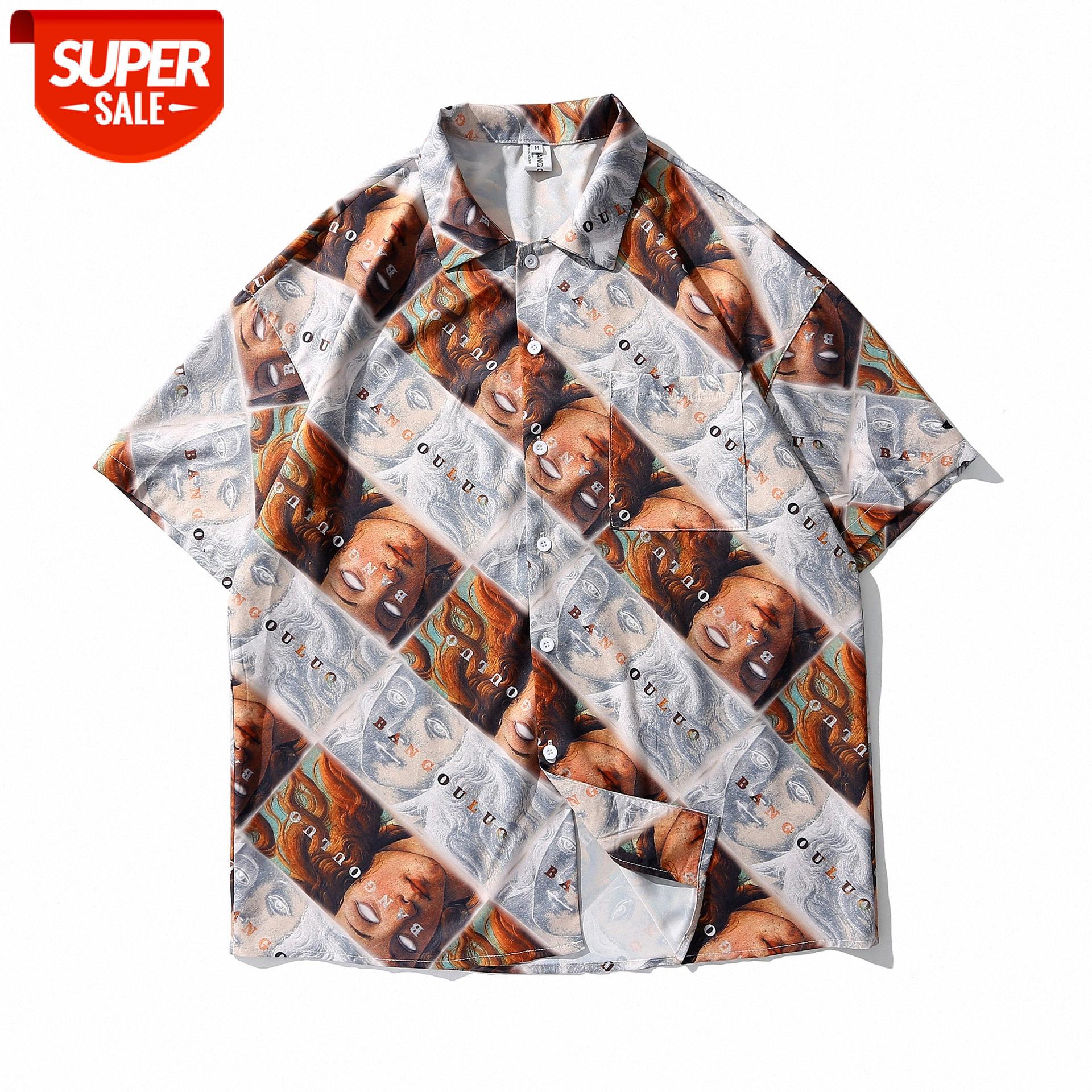 

Flower shirt male short-sleeved retro bf wind oversize flow hip-hop casual seaside beach couple jacket #vP8z, White;black