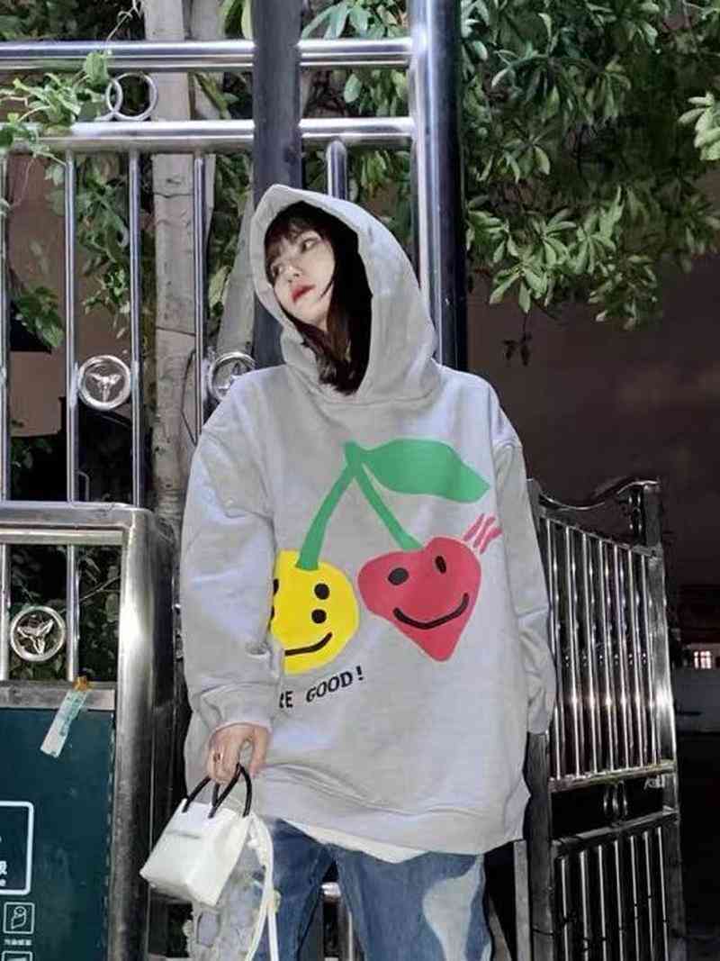 

22SS Cherry Smile Foam Print 100% Cotton EU Size CPFM Hoodies Men Women High Street Autumn Winter Alternative Clothing, Grey