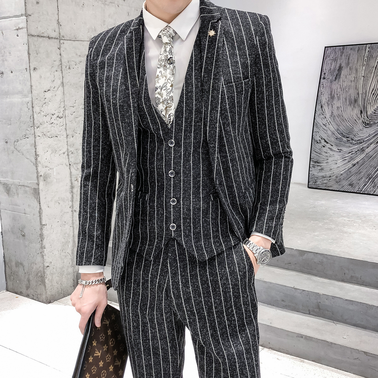 

2021 New Mens Wedding Groom Tuxedos Fashion Business Suit High Quality Casual Men Slim Fit Suits ( Jacket Vest + Pants ) 8msg, Beige