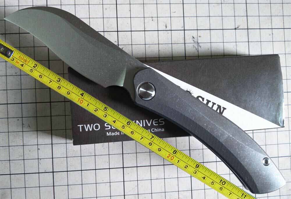 

TwoSun Folding Knife Camping 14C28N StoneWash Titanium Flipper Fast Open TS323