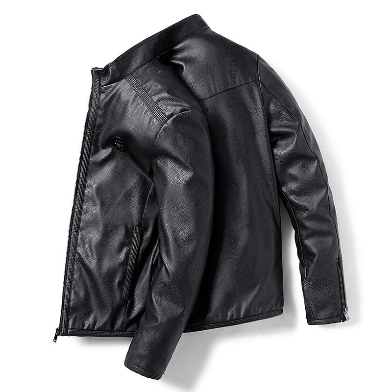 

Men's Fur & Faux Brand Leather Jacket Men Quality Slim Fit Stand Collar PU Coat Male Thick Plus Velvet Motercycle Bomber Jackets Man, Black