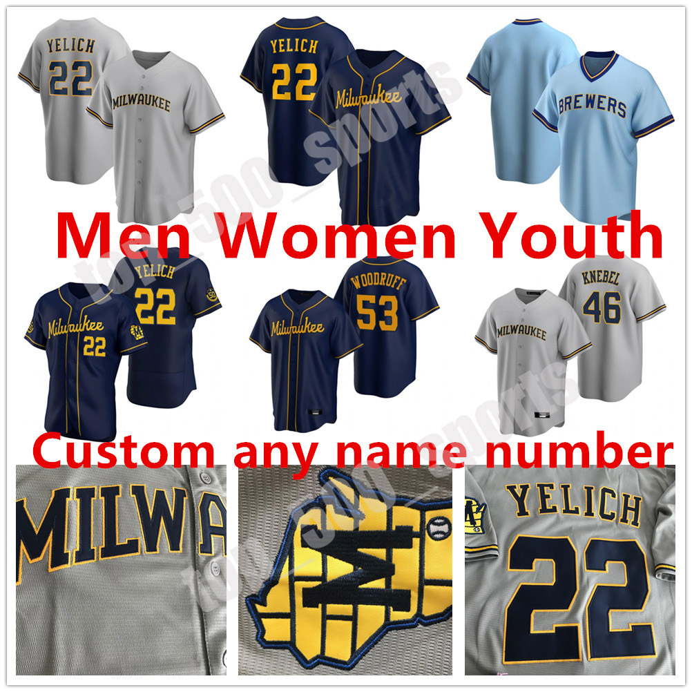 Custom 2021 Milwaukee Hommes Femmes Jersey Jersey 27 Adames 22 Christian Yelich 8 Ryan Braun 12 Justin Smoak Lorenzo Robin Eric Yardley Brewers B
