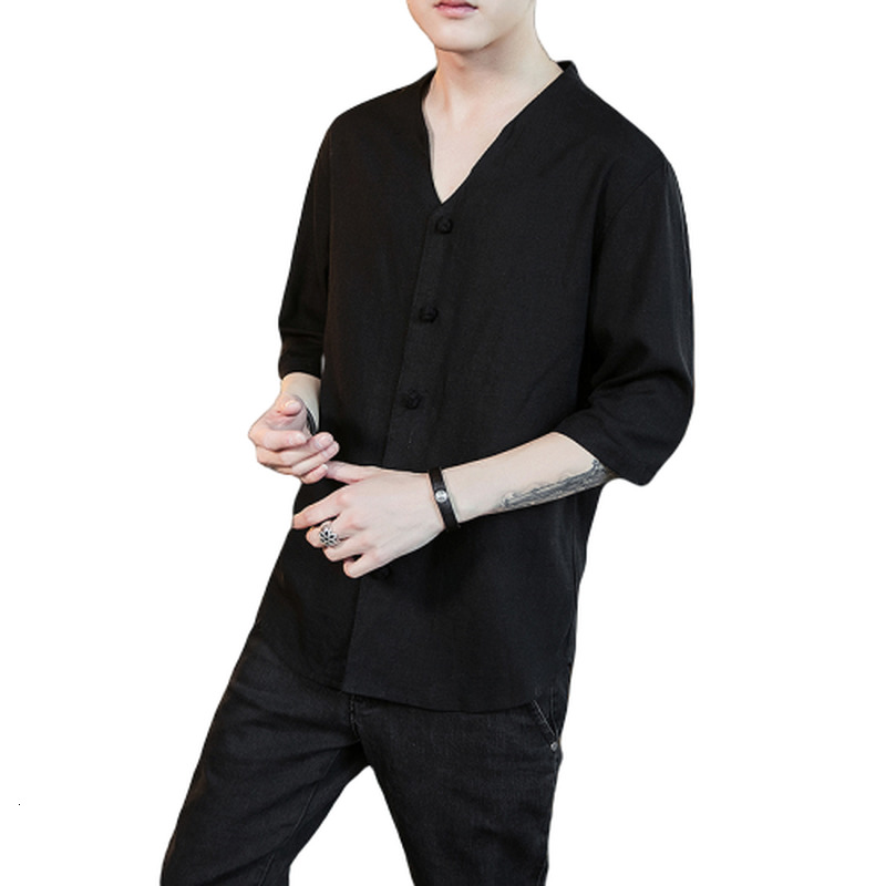 

2021 New Linen Mens Casual Solid Male Kimono Top Chinese Wind Button Cardigan Black Shirt Plus Size Streetwear Ua6d, Grey