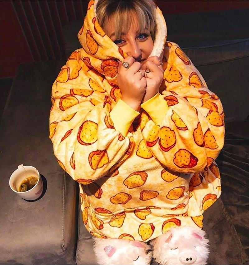 

2021 Fun Yellow Bread Printing Thick Cotton Flannel Oversized Sweatshirt Women Unisex Warm Winter Tops New Homewear Casual Zlq7, Sky blue