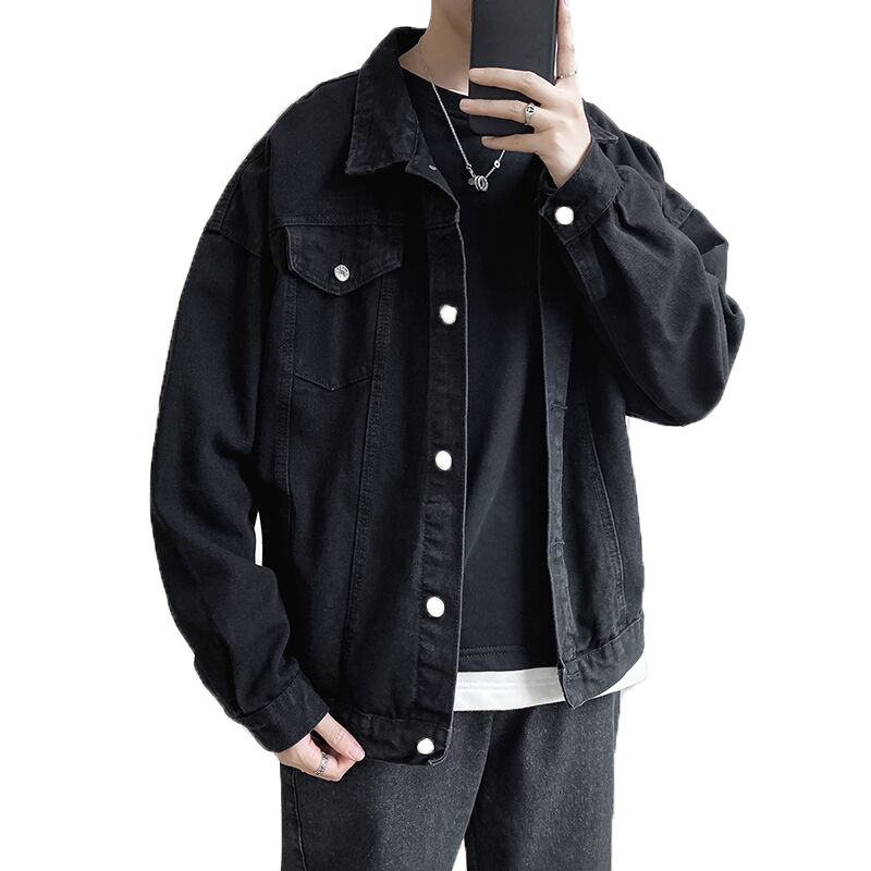 

E-Baihui 2021 Spring New Black Denim Jacket Coat Men's Loose Casual Fashion Trend Solid Color Comfortable Jacket Long Sleeve Top Cy1028