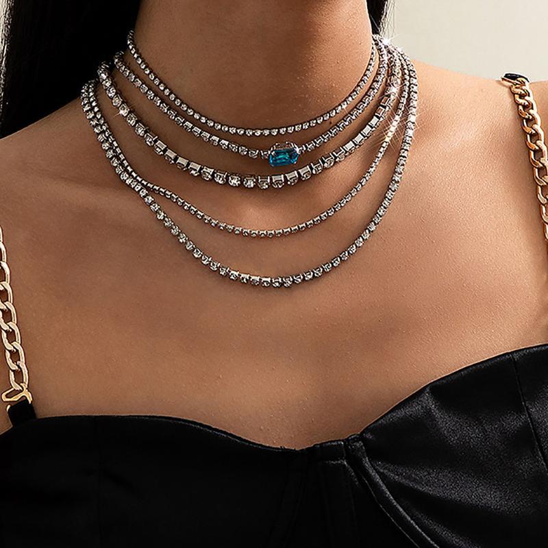

Pendant Necklaces 2021 Fashion Multilevel Geometric Silver Color Square Purple Crystal Chain Necklace For Women Vintage Female Collar Jewely