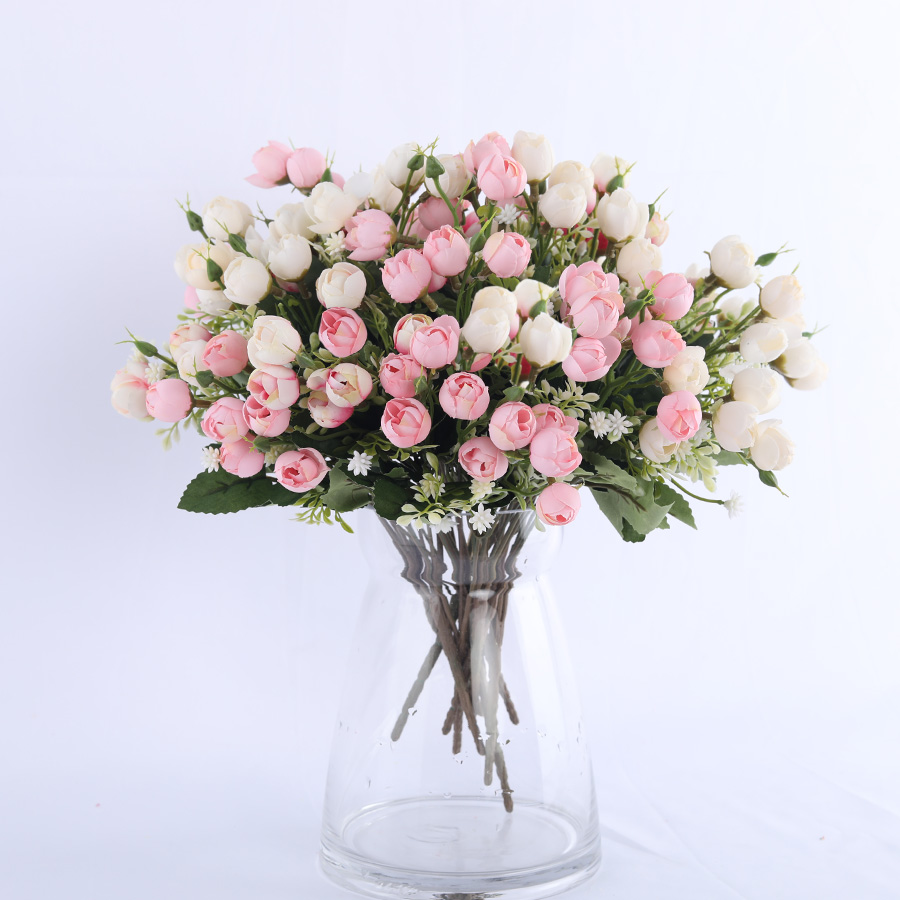 

white mini silk rose artificial flowers for wedding decoration bride fake flower bouquet diy home decor art accessories for vase