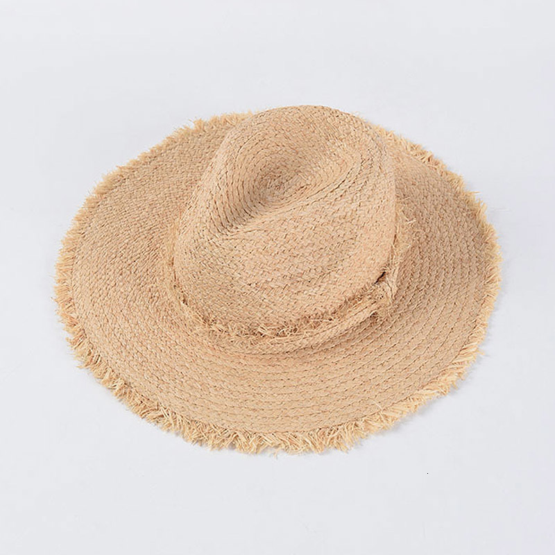 

2021 New Women Wide Brim Fringed Raffia Panama Fedoras Uv Protection Summer Beach Pool Sun Straw Kuntucky Derby Hat Adjustable Mscg, Natural
