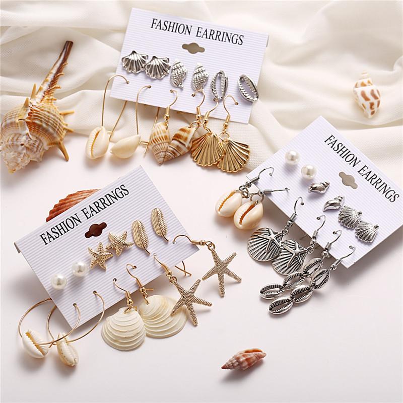 

Dangle & Chandelier 5 Style Seashell Earrings Set For Women Starfish Shell Cowrie Statement 2021 Summer Beach Jewelry Pendientes Cortos