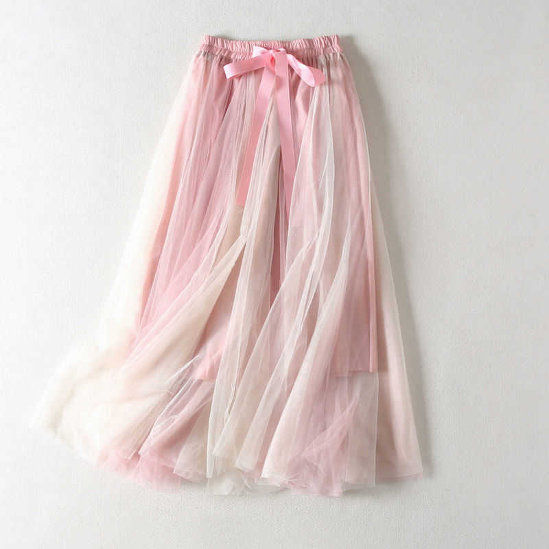 

Tulle Skirt Women Solid Color High Elastic Waist Bow Tie Midi s Lace Bridesmaids Pleated Tutu Faldas Mujer 210601