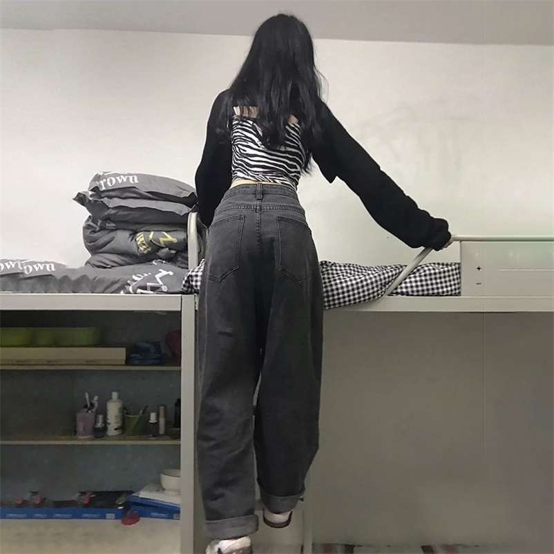 

Womens Distressed Jeans High Waist Street Retro Streetwear Black Pants Loose Jean Summer 220315