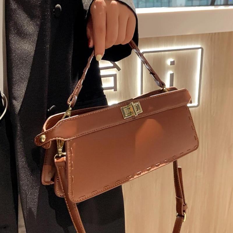 

Evening Bags Vintage Square Tote Bag 2021 Winter High-quality PU Leather Women's Designer Handbag Shoulder Messenger