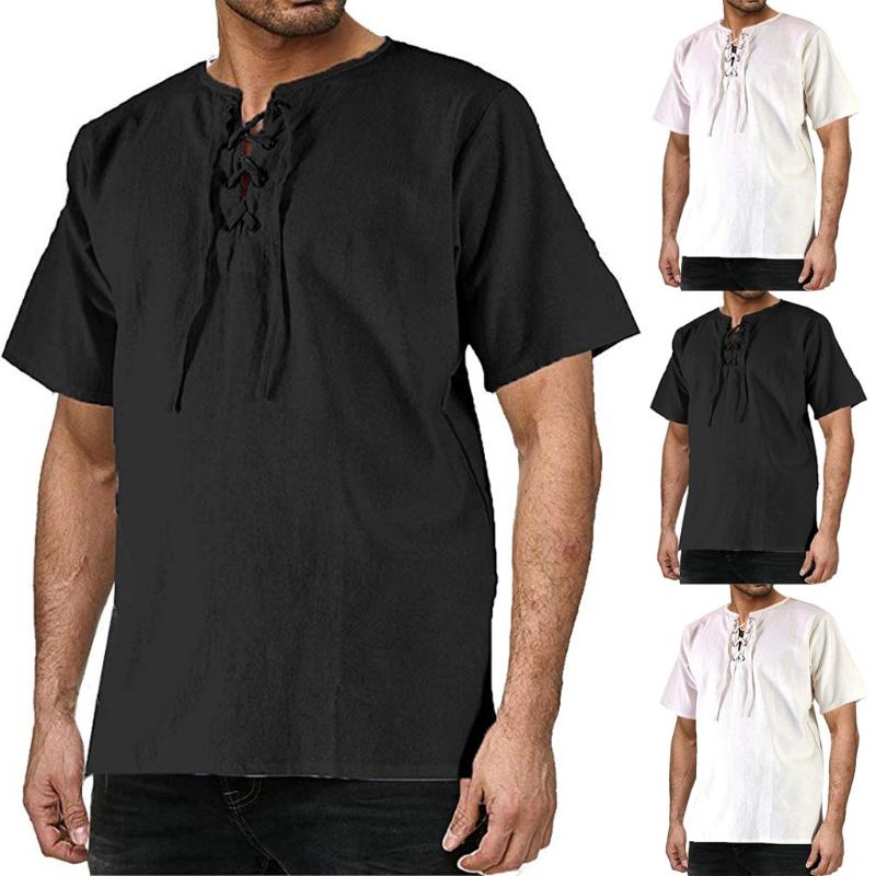 

Men's Casual Shirts Style Hollow Out Retro Pure Linen Short Sleeve Fashion Personality Male Harujuku Clothing Plus Size#19, White;black