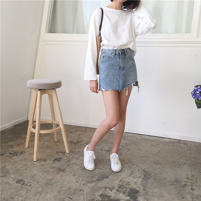 

2021 New Women Casual Waist Irregular Hem Denim Skirts Female High Street Pencil Summer Mini Jeans Skirt Ijhw, As photo