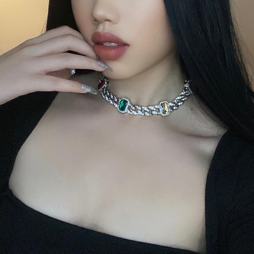 

SHIXIN Hip Hop Chunky Iced Out Chain Necklace Choker Colar for Women/Men Egirl Rhinestone Cuban Link Chain Necklace Neck Collier X0509