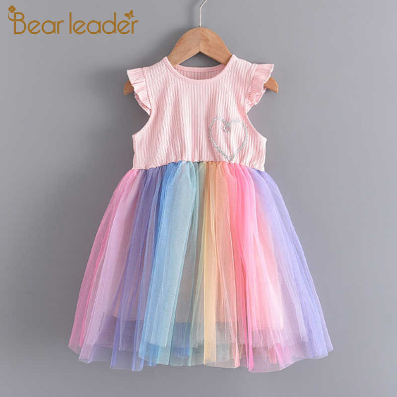 

Bear Leader Girls Fashion Dress Summer Party Rainbow Colorful Costumes Kids Sweet Outfits Baby Vestidos Children Clothing 210708, Ay474pink