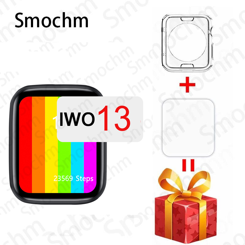 

Smochm IWO 13 Pro W56 Infinite Screen Wireless Series6 44MM 40MM Waterproof Smart Watch Bluetooth-compatible for IOS Androidg, Black black silicone