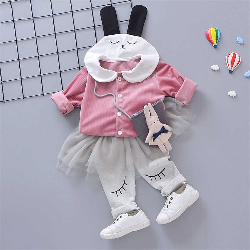

0-4 years High quality girl clothing set spring active casual cartoon kid suit children baby +pant 2pcs 210615, Pink
