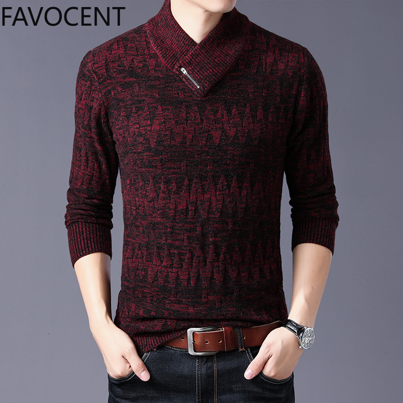 

2021 New Men Sweaters Fashion Jumpers Knitwear Thick Male v Neck Pullovers Slim Fit Casual Clothes Solid Mens Sweater Dc5p, Red