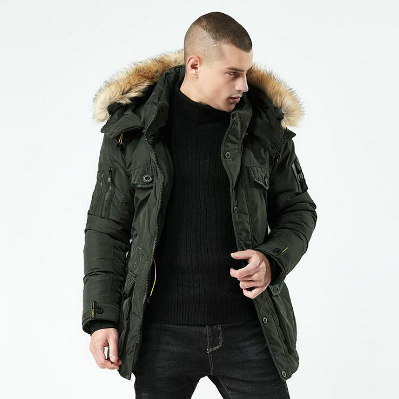 

2021 New High Quality Winter Men Fashion Stand Collar Male Parka Jacket Mens Solid Thick Jackets and Long Coat Man Parkas 3xl W8ez, Black