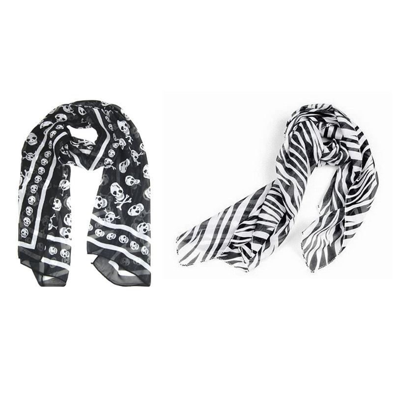 

Scarves Black White Chiffon Zebra Strips Striped Women Shawl Wrap Pashmina Gift & Silk Feeling Skull Print Fashion