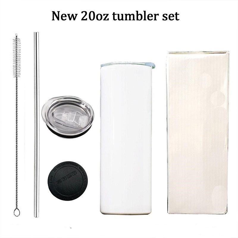 

Sublimation Straight Tumbler 15-20-30oz Blank Skinny Tumblers Stainless Steel Vacuum Insulated Car Mug with METAL Straw Bursh and Rubber Bottom, With metal straw/brush/rubber bottom