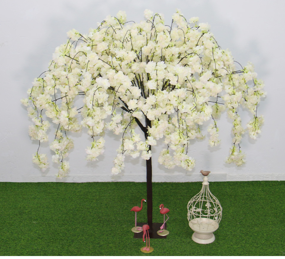 

New Weeping Cherry Blossom Wishing Tree Artificial Flower Plants Tree Wedding Table Centerpiece Store Hotel Christmas Home Decor, White