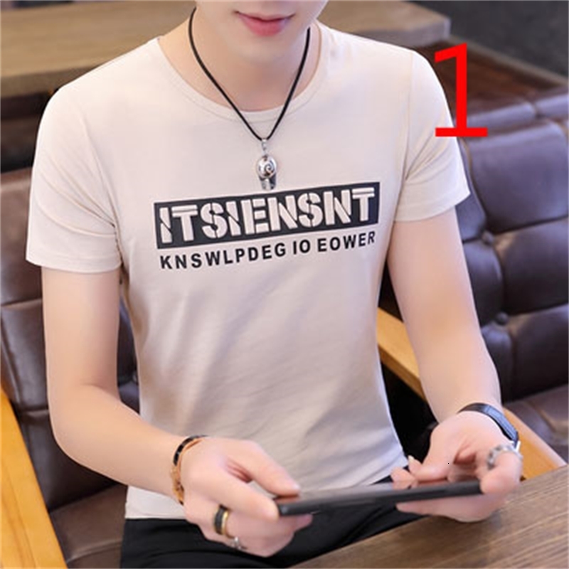 

2021 New Korean Version of the Round Neck Boys Wild Casual Short-sleeved T-shirt Tide Epk0