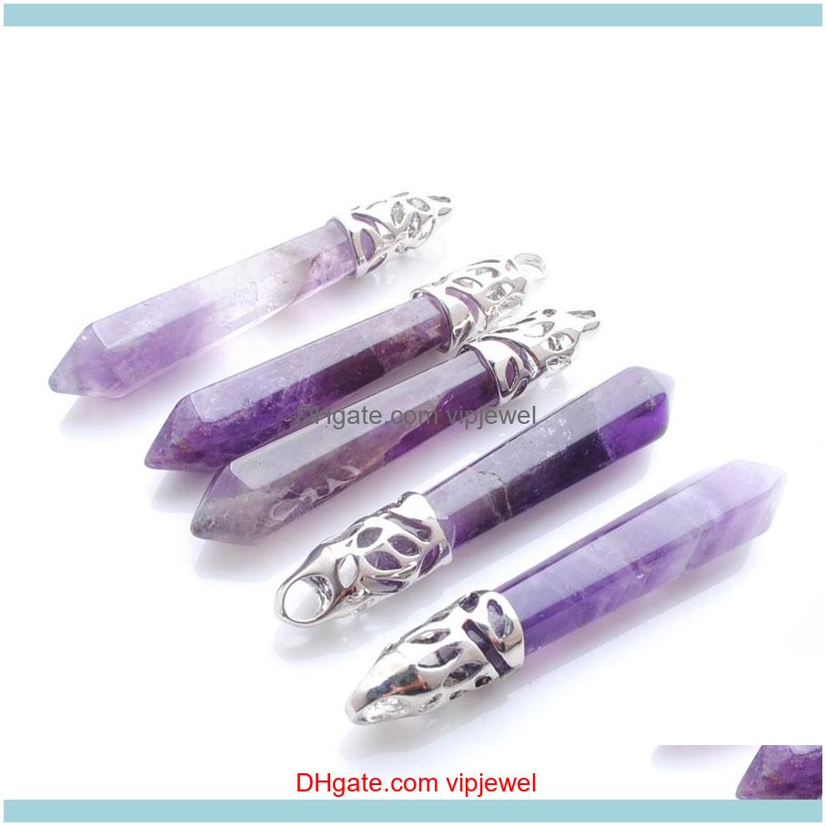 

Necklaces & Pendants Jewelrywojiaer Natural Amethyst Gem Stone Hexagonal Pointed Reiki Chakra Pendant Bead Charm Jewelry Dn3012 Drop Deliver