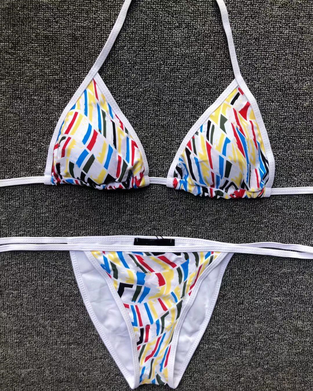 Women Beach Bikini Sexy Bathing Suit Designer Lady Colorful Swimsuit Summer Sexy Girl Letter Printed Swimwear-image-763771545