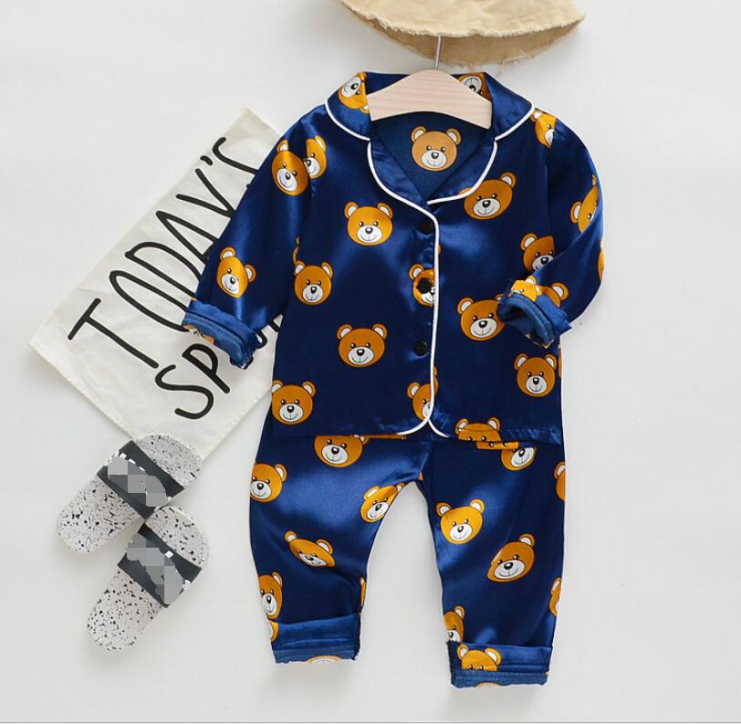 

Spring Autumn Designer Children's Pajamas Sets Kids Clothes Girls Boys Baby Cartoon Bear Home Wear Two-Piece Set Long sleeves Suit Child, Pink