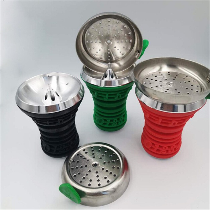 

Silicone E-cigarette Shisha Hookah Bowl Head No Bag With Aluminum Metal Tray For Tobacco Charcoal Holder Smoking Pipe Kit