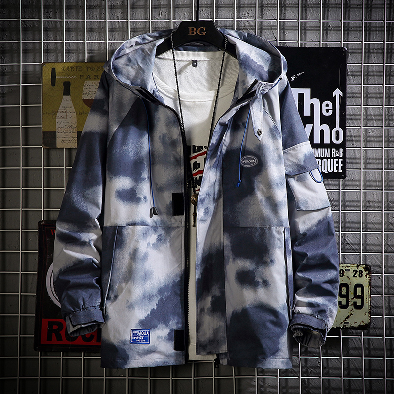 

2021 Streetwear Men New Spring Autumn Overalls Men's Jacket Fashion Tie Dye Print Hip Hop Outerwear Coat 2wub, Black