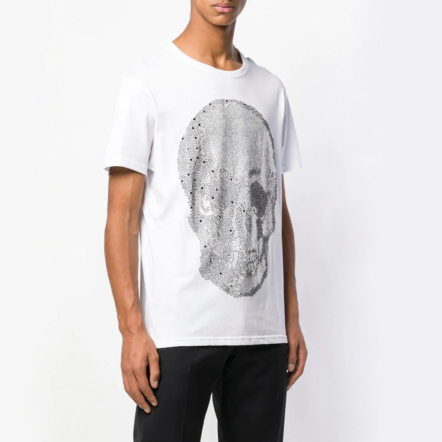 

2021 New Neck Ss Skull Strass Men's 100% Cotton Round Neckline Short-sleeved T-shirt White Camiseta Masculina Pp|4192025670 Jqw5