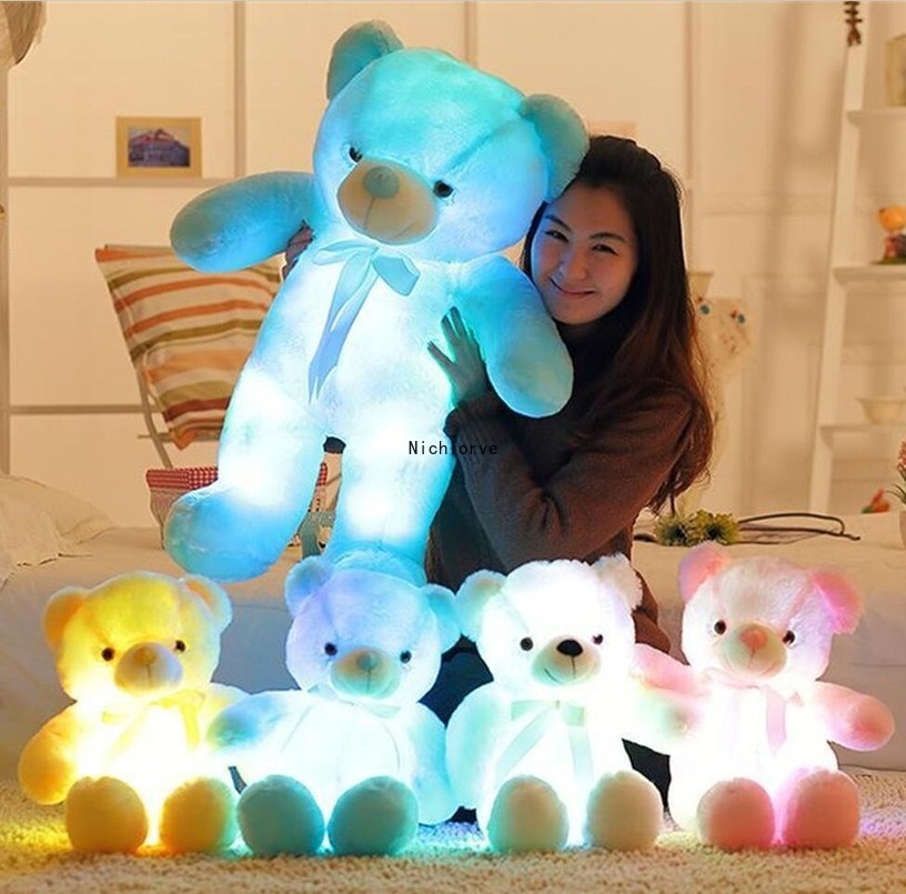 

30cm 50cm bow tie teddy bear luminous bear doll with built-in led colorful light luminous function plush toys TY0004a