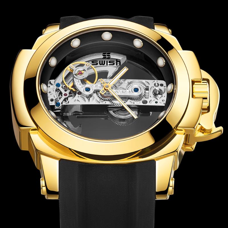 

Wristwatches SWISH Mens Watches Fashion Top Automatic Tourbillon Skeleton Mechanical Watch Men Waterproof Luminous, Blue